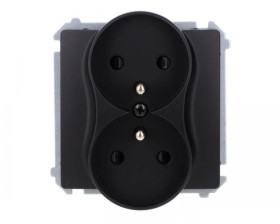 Simon Basic Gniazdo wtyczkowe podwójne z uziemieniem (moduł), z przesł. torów prądowych, zaciski śrubowe czarny BMGZ2MZ.01/49