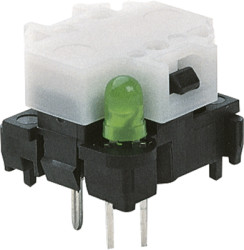 Short-stroke pushbutton, 1 Form A (N/O), 100 mA/28 V, illuminated, green, actuator (white, L 4.3 mm), 0.7 N, THT, 6425.5131