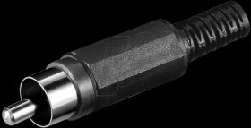 RCA connector with bend protection, black