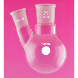 A PLUS Round Bottom Flask Two Neck 100ml Centre Joint 24/29 Angled Joint 19/26