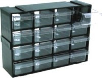 SZUF-P16C Regał z tworzywa 160x220x70mm - czarny - 16 mini szufladek przezroczystych