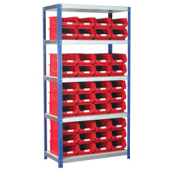 Eco-Rax TC Bin Kit Shelving Bay 1800 x 900 x 450mm &#x2B; 40 x TC4 Red