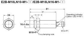 E2B-M18LN16-M1-B1 Czujnik indukcyjny, M18x1, PNP/NO, sr=16mm, złącze M12, dł. obudowy 81mm, czoło odkryte, OMRON, E2BM18LN16M1B1
