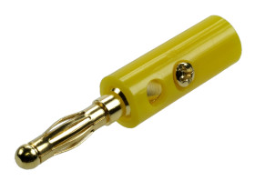 Wtyk bananowy; 4mm; 25.419.3; żółty; 41mm; wtykany (gniazdo bananowe 4mm); przykręcany; 32A; 60V; mosiądz niklowany; ABS; Amass;
