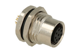 Gniazdo; KLS15-M12A-B108; M12-8p; 8 torów; proste; lutowany; 0,34mm2; 12mm; wkręcane (M16x1,5); na panel; czarny; IP67; 4A; 60V;