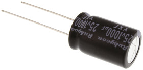 Kondensator 1000μF 25V dc Radialny, Otwór przelotowy Rubycon roztaw: 5mm 12.5 (Dia.) x 20mm