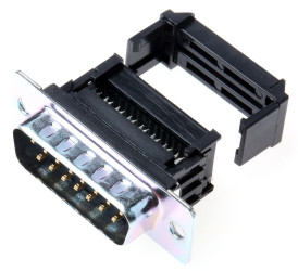 Złącze D-Sub 15-pinowe Męski Kątowe Montaż na kablu raster 1.27mm Złoto na niklu