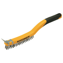 Roughneck 52-034 Brass Wire Brush Soft Grip with Scraper 355mm (14in) - 3 Row