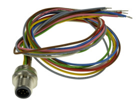 Wtyk z przewodem; 43-01011; M12-8p; 8 torów; proste; z przewodem 0,5m; 0,25mm2; na panel; wkręcane (M16x1,5); 12mm; czarny; IP67