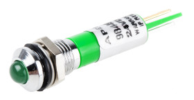 Lampka kontrolna do montażu panelowego 24V dc, zielona 8mm LED Chrom Faston, oczko lutownicze RS PRO