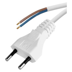 Kabel zasilający 2m z wtykiem płaskim 230V 2.5A, przekrój 2x0.75mm2, biały