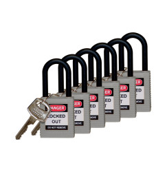 Kłódka bezpieczeństwa LOTO, z nylonową szeklą (38 mm), szara (6 szt.), 814154