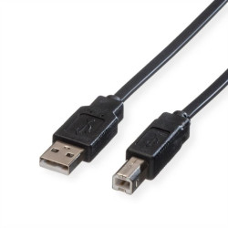 Płaski kabel USB 2.0 do notebooków ROLINE, typ A-B, czarny, 0,8 m
