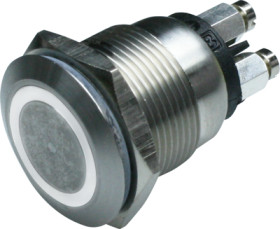 Vandal-proof pushbutton, 1 pole, green/blue, illuminated  (white), 0.5 A/24 V, mounting Ø 19 mm, IP66, MPI002/TERM/WH