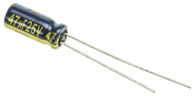 Aluminiowy kondensator elektrolityczny 47μF 25V dc Radialny, Otwór przelotowy Panasonic roztaw: 2mm 5 (Dia.) x 11mm