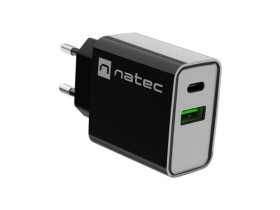 ŁADOWARKA SIECIOWA NATEC RIBERA 1X USB-A + 1X USB-C 20W CZARNA NUC-2062