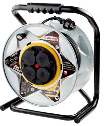 Przedłużacz bębnowy metalowy 3x1.5 mm 4 gniazda z/u IP44 30m przewód H05RR-F Schmith