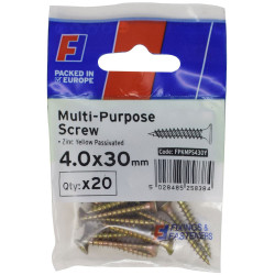 ForgeFix FPKMPS430Y Multi-Purpose Pozi Screw CSK ST ZYP 4.0 x 30mm ForgePack 20