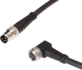 Kabel połączeniowy, 0,6 m, M8 żeński (gniazdo) 4-pinowy kątowy, M8 męski (złącze) 4-pinowy prosty, VK060F71