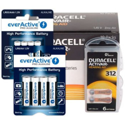 60 x baterie do aparatów słuchowych Duracell ActivAir 312 + 4szt LR6 / AA + 4szt LR03 / AAA everActive Pro Alkaline