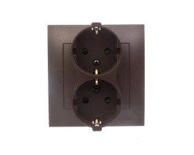 Simon 54 Gniazdo podwójne SCHUKO z/u 16A IP20 z przesłoną torów brąz mat DGSz2Z/46