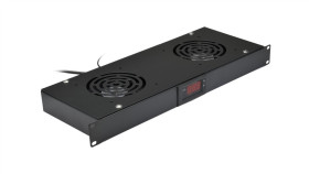 Panel 2X Wentylator Rack 19 Cali 1U Czarny Z Termostatem Neku