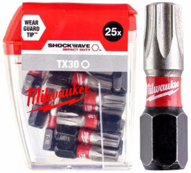 Bity udarowe do wkrętarki TORX TX30 25mm 1/4 SHOCKWAVE 25szt MILWAUKEE