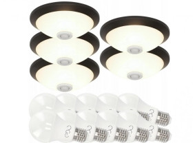 Komplet 5x Plafon z czujnikiem ruchu 360 Czarny E27 400.010.143 HOROZ + 10 x żarówka EDO777498