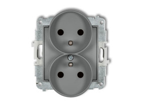 ICON Mechanizm gniazda podwójnego do ramki z uziemieniem 2x(2P+Z) z przesłonami szary mat 27IGPR-2zp KARLIK