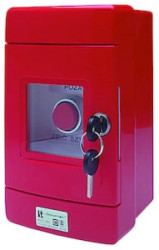 Przycisk bezpieczeństwa 2R czerwony w obudowie OBC pierścień niklowany z młoteczkiem SP22-B-02/OBC/BM