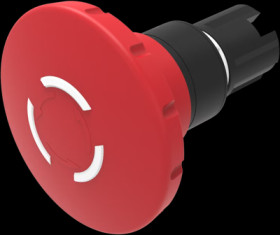 Mushroom pushbutton, rotary release, illuminable, latching, waistband round, red, front ring black, mounting Ø 22.3 mm, 45-2D36.