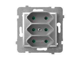 ARIA Gniazdo potrójne EURO z przesłonami torów prądowych srebro GP-3UP/m/18 OSPEL