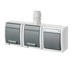 AQUANT Zestaw Łącznik 1-b/schodowy + gniazdo podwójne 2x2P+Z pionowe IP65 1262-65