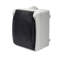 Gniazdo pojedyncze z uziemieniem natynkowe z klapką dymną Aqua Plus IP44 białe / 40116