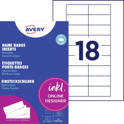 Avery-Zweckform DPC6530A-10 Name badge insert White Card Inserts 65x30mm