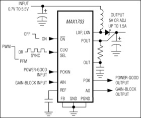 1-Cell to 3-Cell, High Power (1.5A), Low-Noise, Step-Up DC-DC Converter