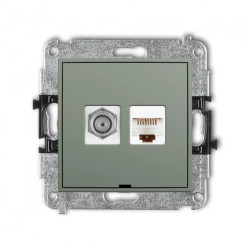 ICON Mechanizm gniazda antenowego F (SAT) + gniazda komp. poj. 1xRJ45, kat. 5e, 8-stykowy, bez opisu szałwiowy 61IGFKBO-1