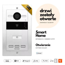 GREON IP GR-OS10-1B-P Panel zewnętrzny wideo podtynkowy, 1-przyciskowy, czytnik RFID 125kHz/13,56MHz, PoE, 2 przekaźniki