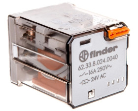 Przekaźnik 3P 16A 24V AC do gniazd lub Faston 187, przycisk testujący, mechaniczny wskaźnik zadziałania 62.33.8.024.0040