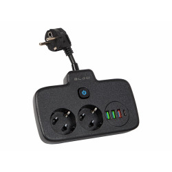 Rozgałęźnik 2 Gniazda 230V PS-310U Czarny, 4 Gniazda USB, Wyłącznik