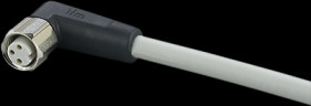 Sensor actuator cable, M8 cable socket, angled, A to open end, 3 pole, 5 m, mPPE, gray, 3 A, EVF131