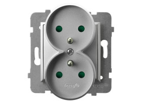 ARIA Gniazdo podwójne z uziemieniem z przesłonami torów prądowych moduł bez ramki srebro GP-2URAZP/m/18 OSPEL