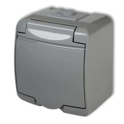 JUNIOR Gniazdo pojedyncze z/u (klapka popielata) popielaty IP54 10GHE-1