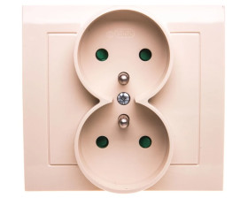 KIER Gniazdo podwójne z/u z przesłonami beżowe GP-2WZP/01