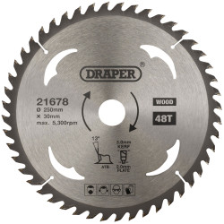 Draper 21678 TCT Circular Saw Blade for Wood, 250 x 30mm, 48T