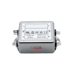Filtr sieciowy 6A 1-fazowy 330kΩ 115/250 V AC 50 → 60Hz 2 x 8,0mH RS PRO Montaż w obudowie
