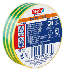 Taśma izolacyjna Zielony, żółty szerokość: 15mm grubość: 150mm długość: 10m Miękki PVC 7000V Tesa