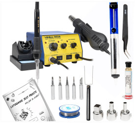 Zestaw stacja lutownicza Yihua 902A groty, cyna, topnik, odsysacz, pinceta