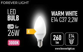 Żarówka LED E14 C37 2.2W 260lm 3000K klasa E Forever Light