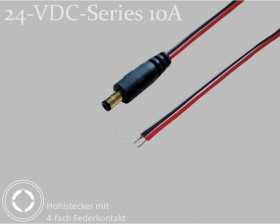 075900 DC cable, 1500 mm, 2,1 mm, 24 V DC, 10 A